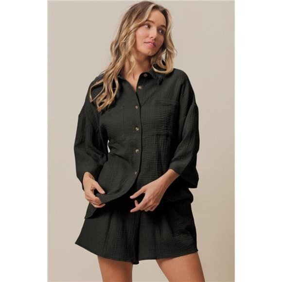 BiBi Crinkle Gauze Shirt and Short Set - Picture 1 of 3